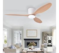 Depuley Flush Mount Ceiling Fan: 52-Inch White Ceiling Fans with Lights for Indoor Outdoor - Low Profile Ceiling Fans with Remote Control 24W 3CCT Dimmable 3 Reversible Wood Blades 6 Speeds