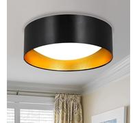 Depuley Flush Mount Ceiling Light, 15" Modern LED Ceiling Light Fixture with Black Fabric Frame and Gold Inside, 6000K/Cool White/24W(240w Equiv.), Drum Round Ceiling Lighting for Bedroom, Hallway