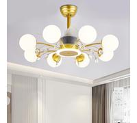 Depuley Gold Chandelier Ceiling Fan: Modern 8 Lights Chandelier with Fan and Crystal 32" for Home Decor - Sputnik Ceiling Fan with Remote for Bedroom Living - Brass Gold Fandelier 3 Color Light
