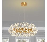 Depuley Gold Crystal Chandeliers for Dining Room, Modern 12 Lights Crystal Ring Firework Chandelier Fixture, 18.9" Round Dandelion Hanging Fixture,Sputnik Chandeliers Firework(G9 Bulbs Included)