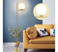 Depuley Gold LED Floor Lamp with Frosted Glass Globe, 3000K Warm White, Modern Tall Pole Standing Light with E27 Holder, Reading Floor Lamps for Living Room Bedroom Office (Bulb Included)