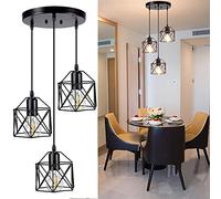 Depuley Hanging Pendant Lights, Vintage 3-Lights Ceiling Lamp, Industrial Flush Mount Ceiling Lighting Fixture, Black Geometric Ceiling Hanging Lamp for Kitchen, Dining Room, Hallway, Doorway