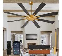 Depuley Large Ceiling Fan No Light: Modern 72 Inch 8 Blade Outdoor Ceiling Fans with Remote APP Control - Black Gold Big Fan without Light Indoor Reversible 6 Speed Quiet DC Motor