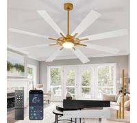 Depuley Large Ceiling Fans with Lights: Modern 72 Inch 8 Blade Outdoor Ceiling Fan with Remote APP Control - Dimmable White Gold Big Fan Light Indoor Reversible 6 Speed Quiet DC Motor