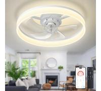 Depuley LED Ceiling Fan with Light: 20" Modern Low Profile Flush Mount Fandelier with App & Remote Control - Dimmable White Bladeless Fan Light Fixture for Bedroom Kids Room Living Room