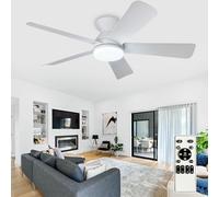 Depuley Modern Ceiling Fan with Light: 42-Inch White Small Fans for Bedroom Indoor Outdoor - Dimmable Flush Mount Low Profile Ceiling Fans with Remote Control 5 Reversible White Blades 6 Speeds Timer