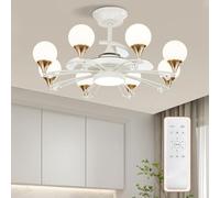 Depuley White Chandelier with Fan Modern: 8 Lights Milky Globe Fandelier Ceiling Fan with Remote for Bedroom - 34" Retractable Fan for Living Dining Room - Sputnik Fandelier for Low Profile Indoor