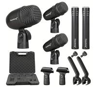 Depusheng 5-Piece Wired Dynamic Drum Mic Kit (Whole Metal) Kick Bass, Tom/Snare & Cymbals Microphone-Use for Drums, Vocal, Other Instrument Complete with Thread Clip 7 On Stage Audio Cables