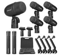 Depusheng 7-Piece Wired Dynamic Drum Mic Kit (Whole Metal) Kick Bass, Tom/Snare & Cymbals Microphone-Use for Drums, Vocal, Other Instrument Complete with Thread Clip 7 On Stage Audio Cables