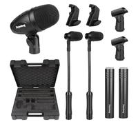 Depusheng Drum Microphone Kit, 5-Piece Full Metal Wired Dynamic Mic Set for Bass/Tom/Snare/Hi-hat Cymbals, with Carrying Case, Holders, and Threaded Clips