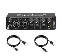 Depusheng RX2 USB audio interface computer recording sound card audio mixer, audio interface for home studio, can connect 48V condenser microphone, guitar recording