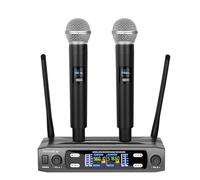Depusheng Wireless Microphone System, VHF Wireless Dual Fixed Frequency and 2 Dynamic Manual Transmitters, Wireless Microphone Kit for Singing Karaoke Church DJ 200 Range