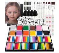 Depvision Face Painting Kit Professional Non-Toxic Water Activated Face Paint Palette with Brush, Stencil, Gem, Sponge for Halloween Carnivals Costume Body Art