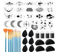Depvision Reusable Face Paint Accessory Kit with 22 pcs Face Paint Stencils, 10 pcs Pro Brushes, 6 pcs Petal Sponges, 4 Pcs half Moon Sponges, 4 pcs Finger Sponges for Halloween, Party, Cosplay, Event