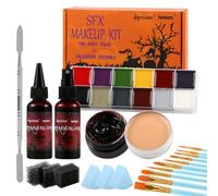 Depvision SFX Makeup Kit Halloween Makeup Set Professional Face Body Paint Special Effects Makeup Set with Fake Blood Scar Wax Oil Body Paint Sponges Brushes for Halloween Party SFX Cosplay