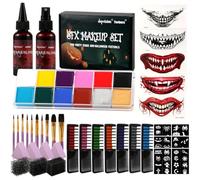 Depvision SFX Makeup Kit Halloween Makeup Set Professional Face Body Paint Special Effects Makeup Set with Fake Blood Temporary Tattoo Hair Chalk Oil Body Paint Sponges Brushes for Halloween Party