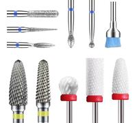 Depvko 11PCS Ceramic Cuticle Nail Drill Bits Set: Professional Tungsten Carbide Ceramic Efile Bits, Electric Drill Bits for Nails + Brush, 3/32'' Cuticle Cutter for Acrylic Gel Nail Manicure Pedicure