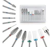 Depvko 13PCS Nail Drill Bits Set, Professional Efile Drill Bits, 3pcs Tungsten Carbide+ 3pcs Ceramic + 6pcs Cuticle Remove Bits+ 1pcs Brush, 3/32'' Art Tool Kit Safety Bits for Nail Drill for Manicure