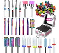 Depvko 25Pcs Nail Drill Bits Set with Pink Holder and 50Pcs 8 Colors Sanding Bands, Tungsten Carbide Ceramic Diamond 3/32 inch Remove Acrylic Poly Gel Polish 25Pcs Type 2