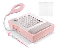Depvko Nail Dust Collector, Nail Extractor Vacuum Cleaner with Lamp &Reusable Filter &Brush, Adjustable Electric Nail Fan Dust Vacuum Manicure Tool for Acrylic Gel Nail Polishing, Low Noise (Pink)