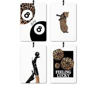 DEQSX Trendy Retro Leopard Lucky 8 Ball Car Air Freshener 4 Pcs, Girly Cheetah Print Dice Matchbox Hanging Air Freshener for Cars Closet Drawer Books, Girly Car Accessories Mirror Decor for Women