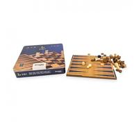 Deqube Wooden Chess Checkers Backgammon Metal Box
