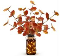 Der Rose 12.6" Faux Fall Eucalyptus in Amber Glass Vase with LED Lights | Artificial plants in vase, fall decorations for home, bathrooms tables centerpiece farmhouse decor, no maintenance for busy
