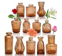 Der Rose 12 Pack Glass Bud Vase Set for Flowers Amber Clear Bud Vase for Centerpieces for Rustic Wedding Decorations Floral Arrangements Home Table Decor