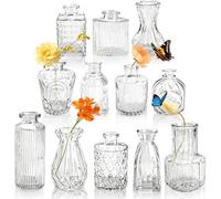 Der Rose 12pcs Glass Bud Vases, Clear Vases for Wedding Centerpieces Decor | Modern fluted design, secure protective packaging, thick sturdy glass, easy to clean, wedding table centerpiece home decor