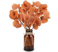 Der Rose 13.5 In Fake Plants Eucalyptus in Amber Glassvase for Home Decor | Autumn plants No watering sunlight pruning Easy wipe-clean care Mother's Day Housewarming Birthday gift Easy décor pairing