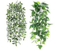Der Rose 2 Pack Fake Plants Hanging Faux Potted Ivy Vine Artificial Plants Indoor for Home Bathroom Wall Shelf Outdoor Decor