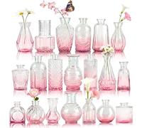 Der Rose 20pcs Glass Bud Vases, Pink Vases for Wedding Home Decorations | Soft blush gradient, translucent glass, vintage etched patterns, thick sturdy build, wedding table centerpiece home decor