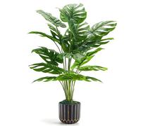 Der Rose 28" Fake Plants Monstera Plant in Black Gold Pot for Home Decor | Artificial plants indoor add refined tropical greenery to modern offices, elegant entryways, reception areas and house decor