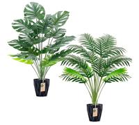 Der Rose 2Packs 28'' Fake Palm Tree Large and Artificial Monstera Plants Outdoor for Home Living Room Porch Balcony Garden Decor Indoor