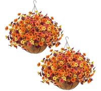 Der Rose 2Pcs Artificial Flowers for Outdoors Fall Hanging Basket Planters | 24 stems in four colors, faux mums for outdoor planters, fall front porch, patio, balcony, garden and entryway decorations