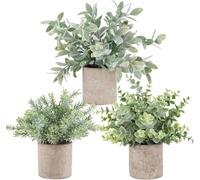 Der Rose 3 Pack Mini Potted Fake Plants Artificial Plastic Eucalyptus Plants Topiaries for Home Office Desk Farmhouse Room Bathroom Decor