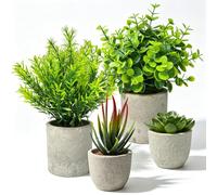 Der Rose 4 Pack Artificial Plants in Pots, Eucalyptus Rosemary Succulents | Four mixed mini plants for busy households and home workers, for kitchens, office desks, bathroom shelves and bedrooms