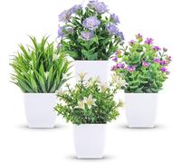 Der Rose 4 Pack Small Fake Plants Mini Artificial Faux Plants with Flowers for Home Room Farmhouse Bathroom Decor Indoor
