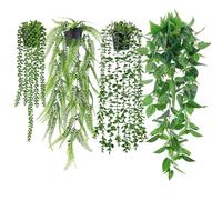 Der Rose Fake Plants 4 Pack Artificial Hanging Plants for Room Wall Decor | Durable Plastic with Bendable Stems UV-resistant No Watering Sunlight Pruning Needed Ideal for Indoor and Outdoor Decor