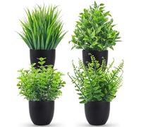 Der Rose Fake Plants 4 Packs Artificial Plants Small Faux Plants Black Bathroom Accessories for Bathroom Home Office Desk Decor Indoor