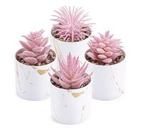 Der Rose Pink Faux Succulent in Pot (4-Pack) - Zero Maintenance Artificial Plants for Home Office Desk Decor, Set, Wedding & Allergy-Free Interior Styling