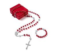 DERAKUS Rosary Beads Catholic for Women Confirmation Gifts Cat Eye Rosary with Bracelet and Velvet Box Prayer Beads, normal, Zinc, No Gemstone