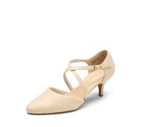 DERAM Pairs Womens Court Shoes Mid Heel Chunky Dress Sandals Pointed Toe Kitten Ladies Ankle Strap Wedding Party Pumps SDPU2437W-E,Size 6,Nude,SDPU2437W-E