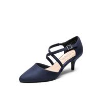DERAM Pairs Womens Court Shoes Mid Heel Chunky Dress Sandals Pointed Toe Kitten Ladies Ankle Strap Wedding Party Pumps SDPU2437W-E,Size 4.5,Navy,SDPU2437W-E