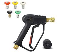 DERASL 4000PSI Power Washer Gun with 5 PCS 1/4" Quick Connect Nozzles, M22 14MM Hose Adapter & for Karcher Quick Fitting, Brass High Pressure Washer Gun, Car Washing Fence Window Garden Plant Watering