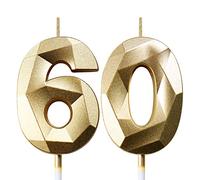 Deratta 60th Birthday Candles for Cakes Number Candles Gold Cake Candles for Anniversary Birthday Party Decorations Cake Toppers 60th Birthday Cake Candles