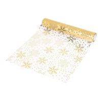 DERAYEE 10 Yards Christmas Table Runner, Gold Snowflakes Organza Tulle Roll Glitter Foil Table Cloth for Chrismas Table Decorations DIY Crafts Xmas Party Decor Gift Wrapping