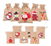 DERAYEE 12 Pieces Line Jute Drawstring Gift Bag Christmas Party Burlap Bag Candy Pouch Snack Sack for kids Xmas Party Favors