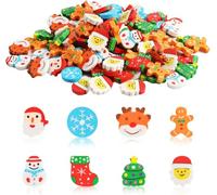 DERAYEE 120 Mini Christmas Erasers - Novelty Santa Claus, Elk, Snowman, Gingerbread Man for Kids Party Favors & Classroom Rewards