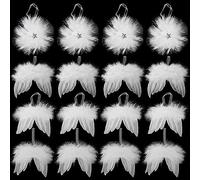 DERAYEE 16 PCS Christmas Hanging Decorations, Xmas Tree Decorations White Feather Personalized Angel Feather Wings for Xmas Wedding Festival Home Party Decoration